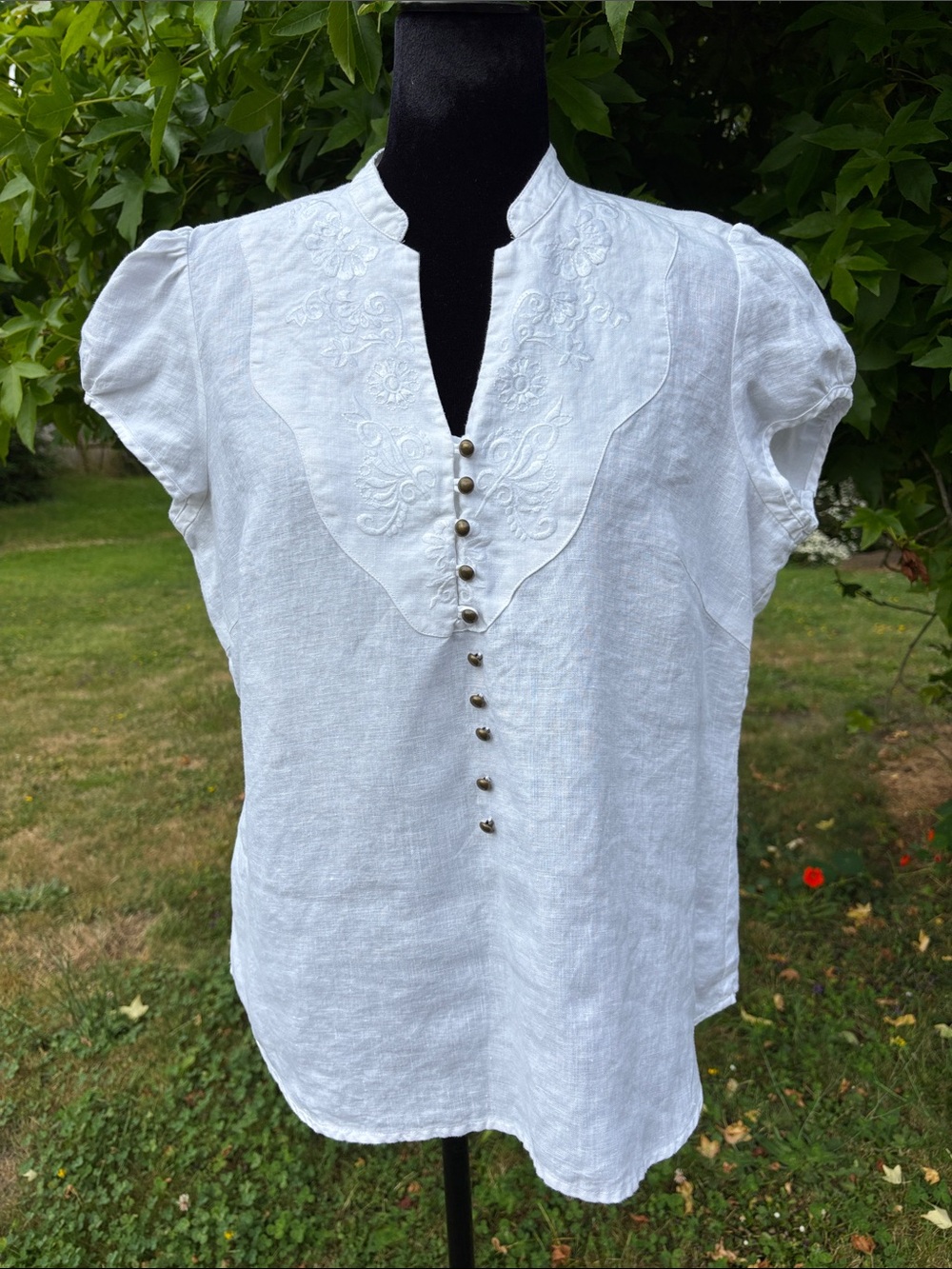 David Brooks Embroidered Linen Top